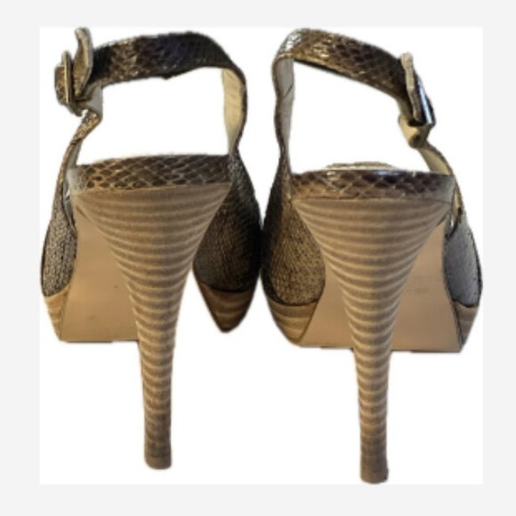 Colin Stuart Heel Pump Snakeskin Leather Womens Size 6 Heel 4.5" Padded Open Toe - Picture 4 of 5